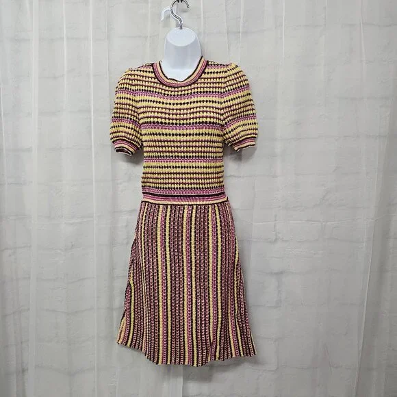 Free People Dress Knit Purple Stripes Twee Retro Mod Bodycon S - Picture 9 of 9